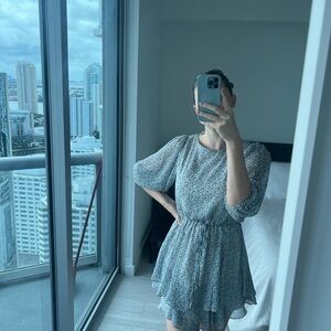 Elegant Blue and White Floral Dress